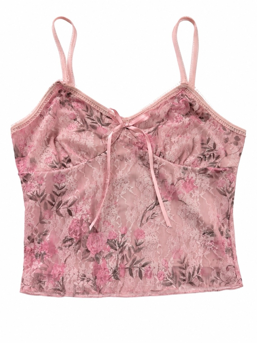 Pink Floral Lace Cami Tank Top Medium